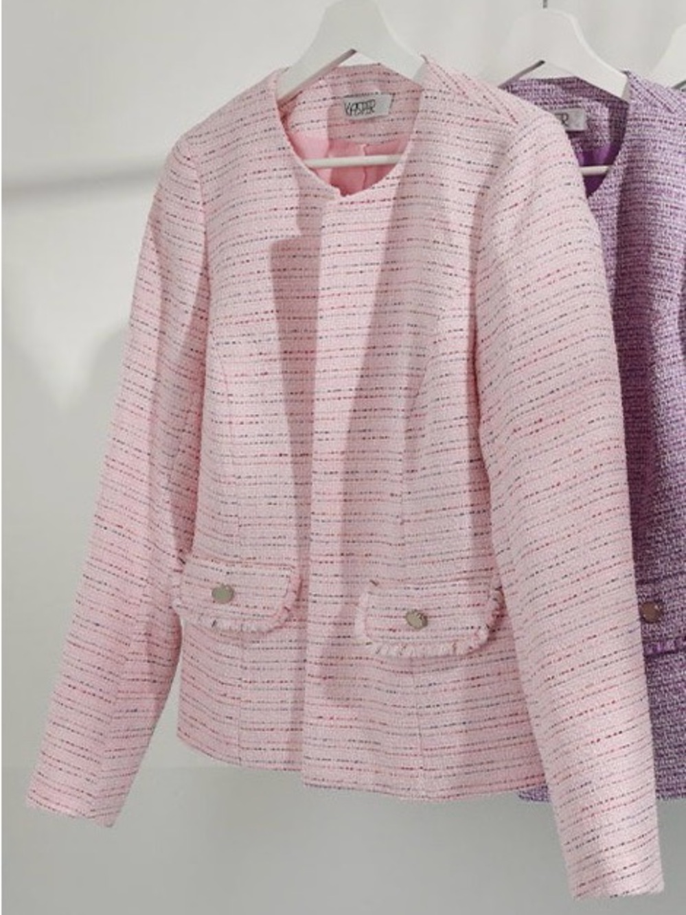 Kasper Pink Tweed Collarless Blazer